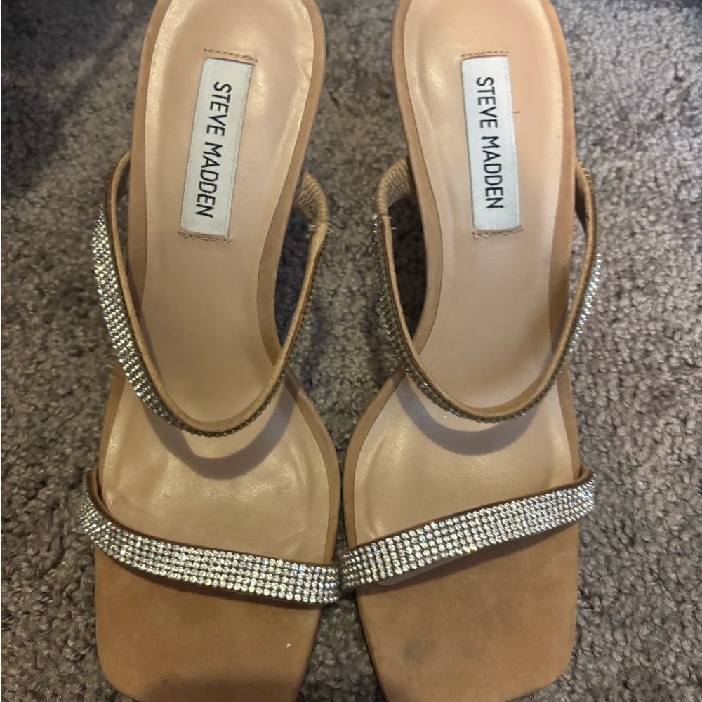 Steve Madden Brown Stiletto heels with rhinestone Silver Accents Womens 8.5 1/2